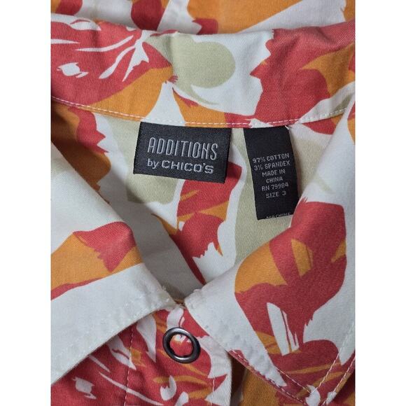 ADDITIONS CHICO'S 3 TRUCKER JACKET HIP MODERN VERSATILE FLORAL SNAP CLOSURE XL - Picture 6 of 6